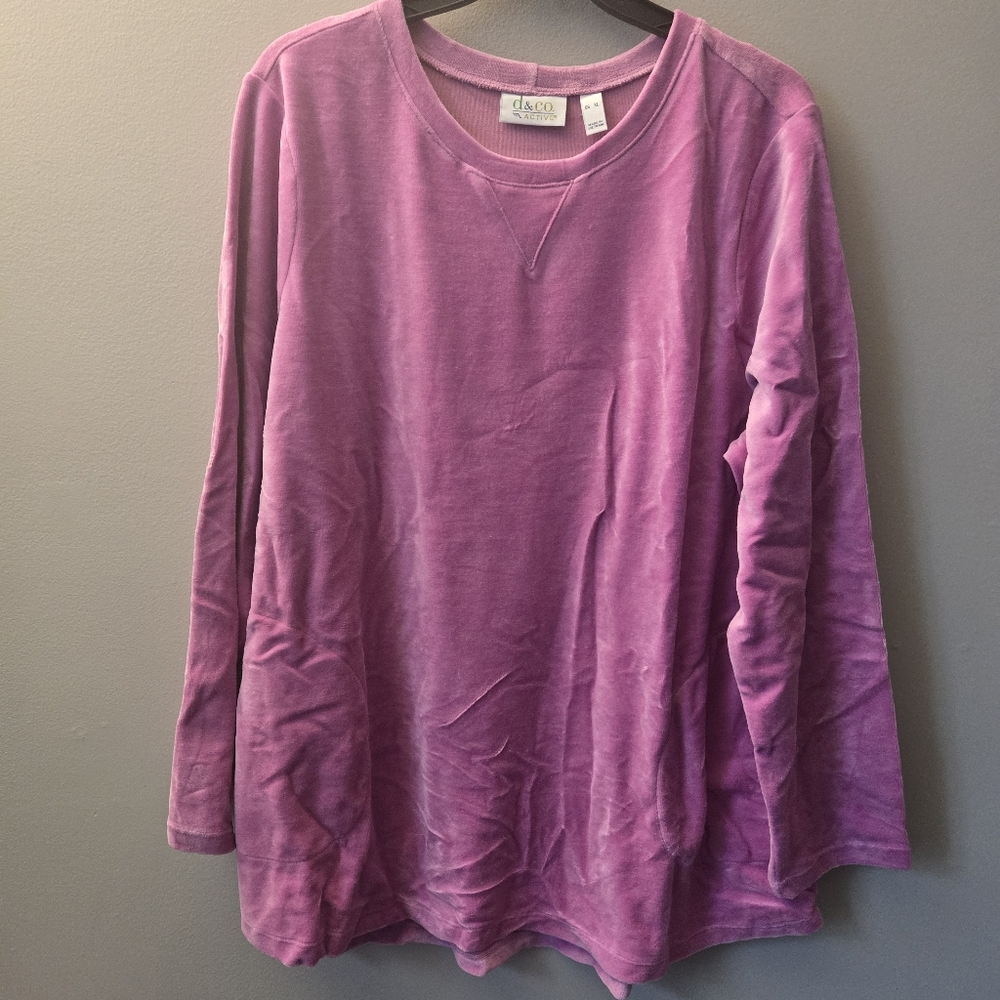 D&Co Active Womens Velour Pullover Crewneck Sweatshirt NWOT Pink Size XL